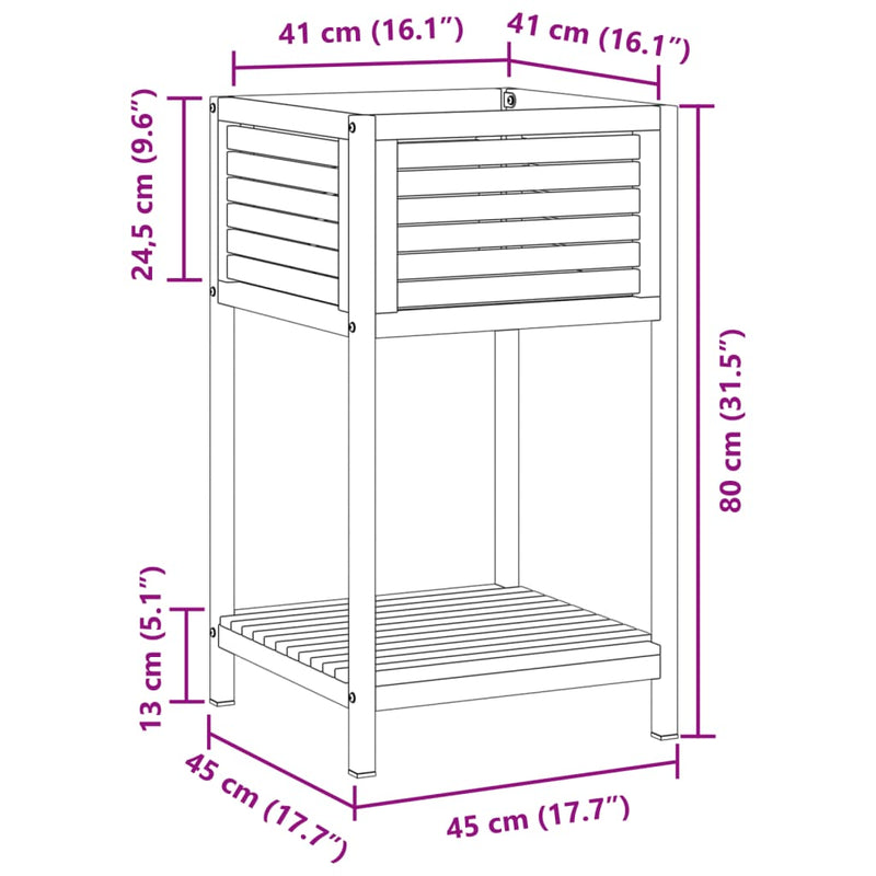 Garden Planter with Shelf 45x45x80 cm Solid Wood Acacia and Steel