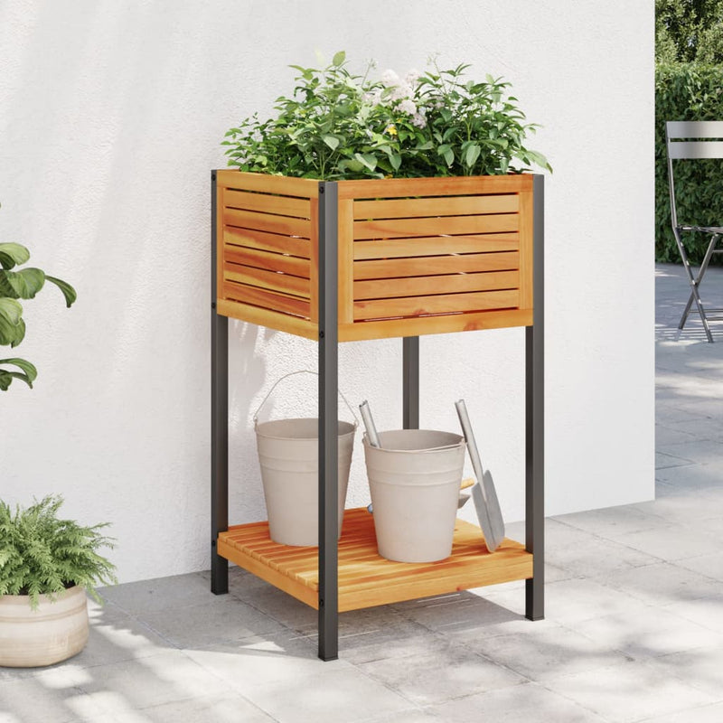 Garden Planter with Shelf 45x45x80 cm Solid Wood Acacia and Steel