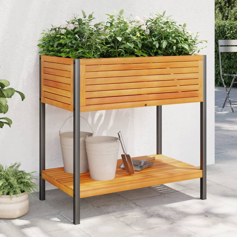 Garden Planter with Shelf 80x45x80 cm Solid Wood Acacia and Steel