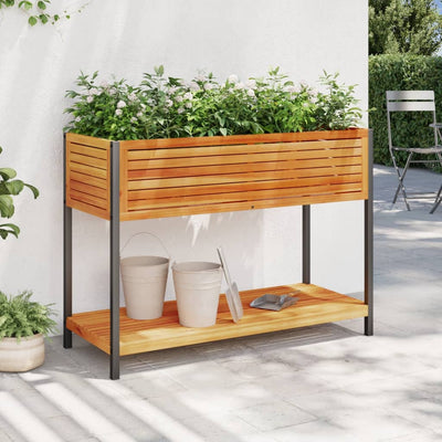 Garden Planter with Shelf 110x45x80 cm Solid Wood Acacia and Steel