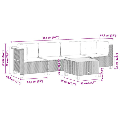 5 Piece Garden Sofa Set with Cushions Grey Poly Rattan