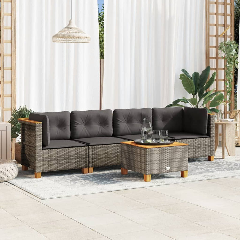 5 Piece Garden Sofa Set with Cushions Grey Poly Rattan