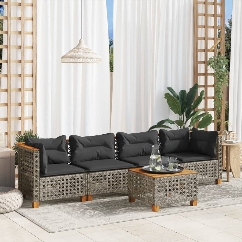 5 Piece Garden Sofa Set with Cushions Grey Poly Rattan