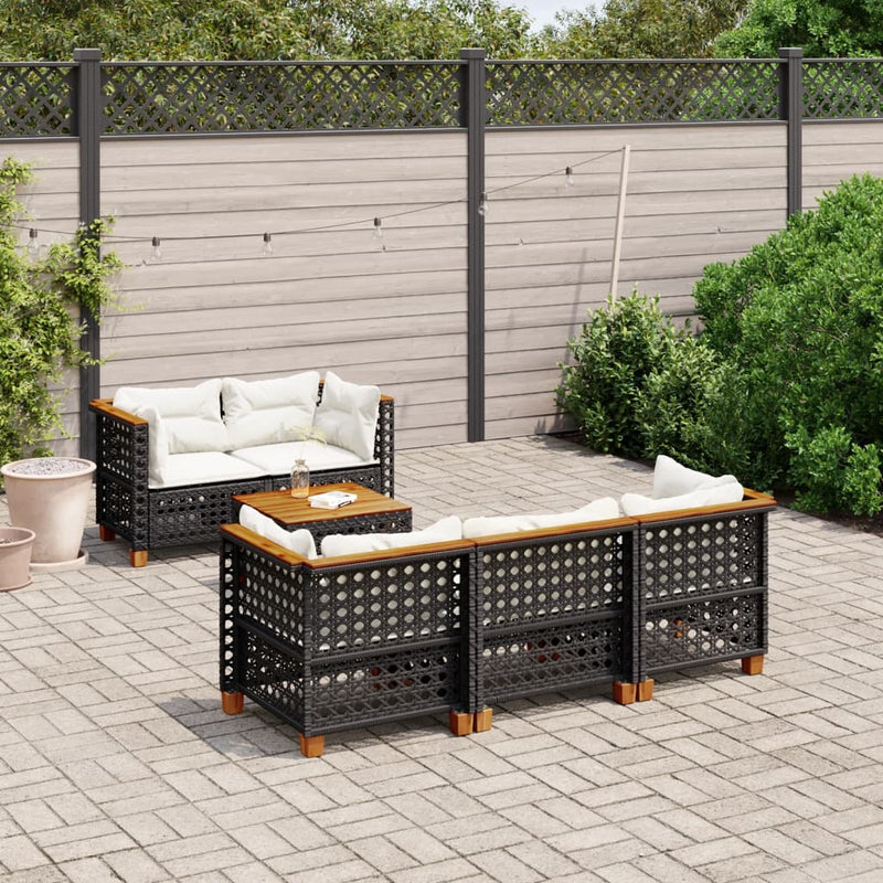 6 Piece Garden Sofa Set with Cushions Black Poly Rattan