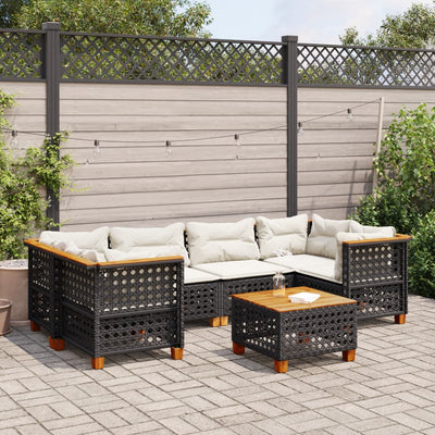 7 Piece Garden Sofa Set with Cushions Black Poly Rattan