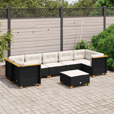 8 Piece Garden Sofa Set with Cushions Black Poly Rattan