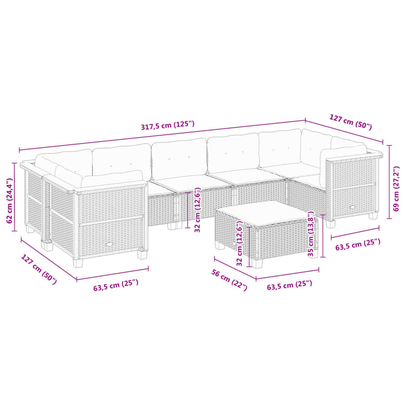 8 Piece Garden Sofa Set with Cushions Grey Poly Rattan