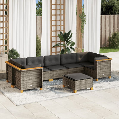 8 Piece Garden Sofa Set with Cushions Grey Poly Rattan