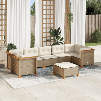 8 Piece Garden Sofa Set with Cushions Beige Poly Rattan