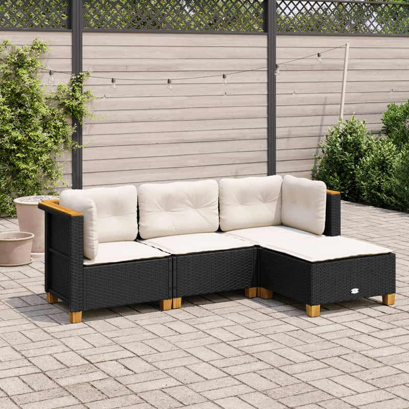 4 Piece Garden Sofa Set with Cushions Black Poly Rattan