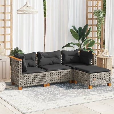 4 Piece Garden Sofa Set with Cushions Grey Poly Rattan