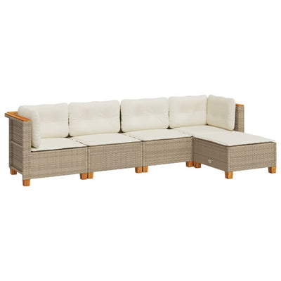 5 Piece Garden Sofa Set with Cushions Beige Poly Rattan