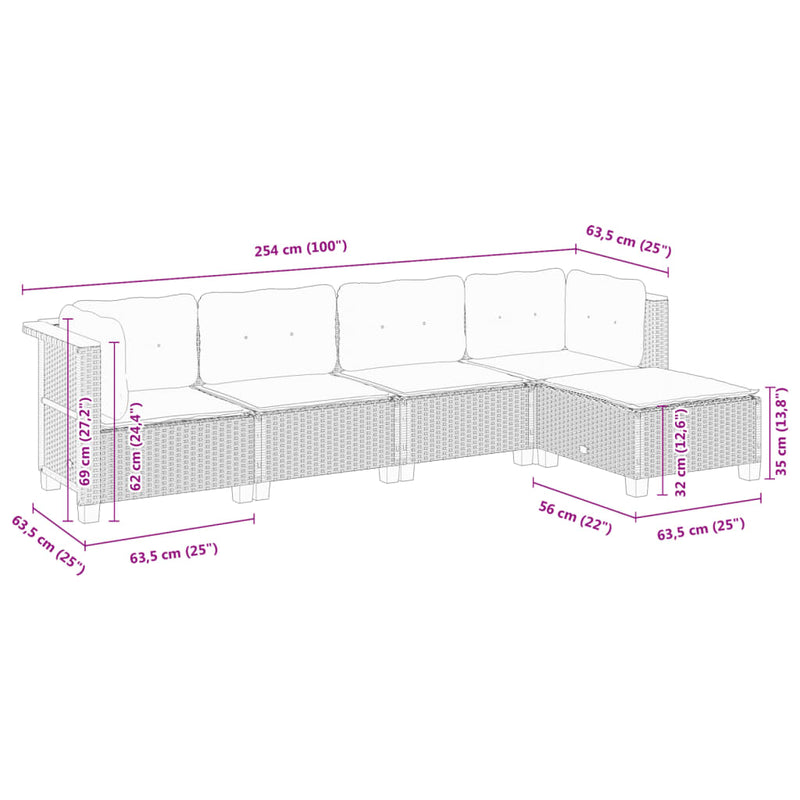 5 Piece Garden Sofa Set with Cushions Beige Poly Rattan