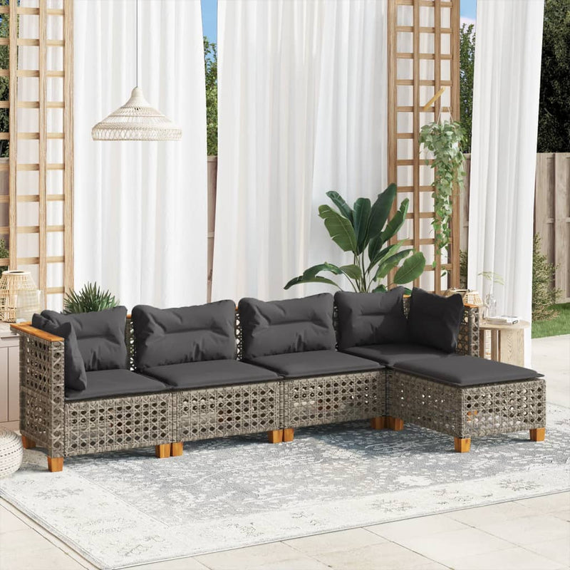 5 Piece Garden Sofa Set with Cushions Grey Poly Rattan