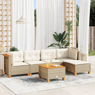 6 Piece Garden Sofa Set with Cushions Beige Poly Rattan