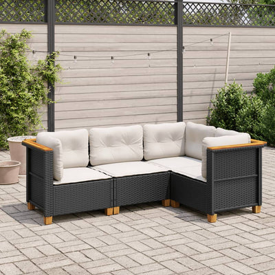 4 Piece Garden Sofa Set with Cushions Black Poly Rattan