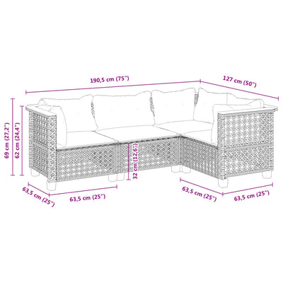 4 Piece Garden Sofa Set with Cushions Grey Poly Rattan