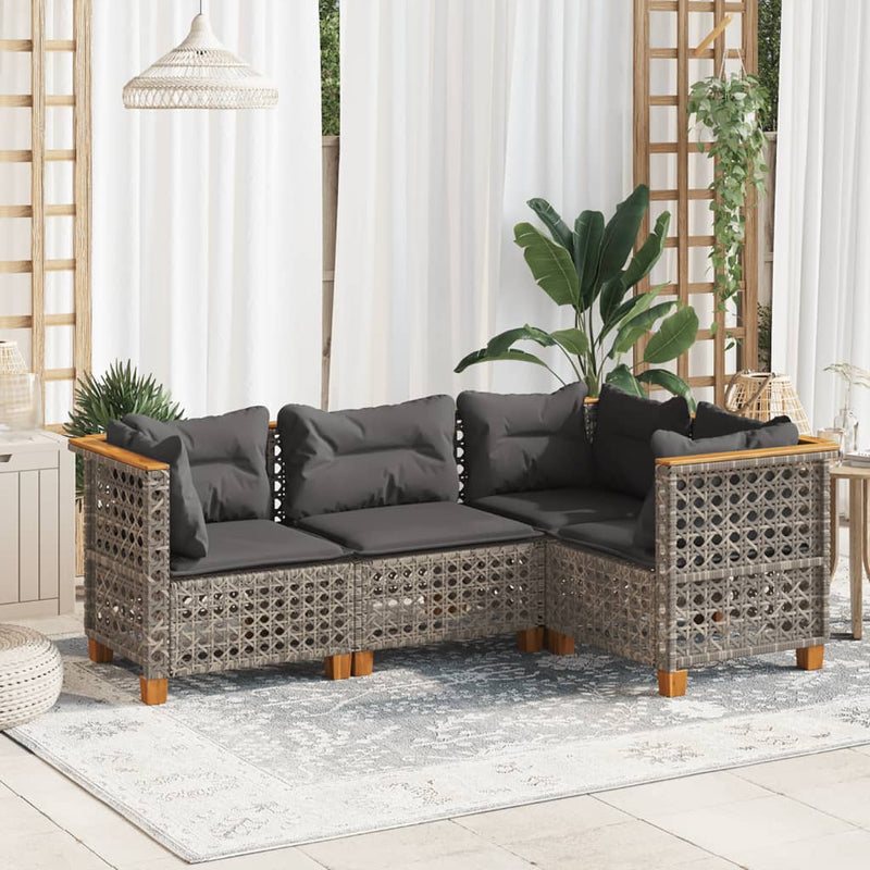 4 Piece Garden Sofa Set with Cushions Grey Poly Rattan