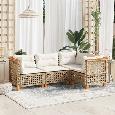 4 Piece Garden Sofa Set with Cushions Beige Poly Rattan