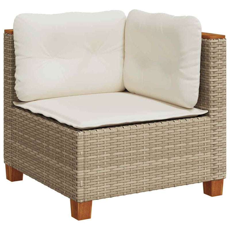 5 Piece Garden Sofa Set with Cushions Beige Poly Rattan