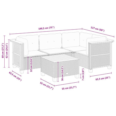 5 Piece Garden Sofa Set with Cushions Beige Poly Rattan