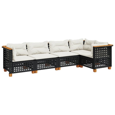 5 Piece Garden Sofa Set with Cushions Black Poly Rattan