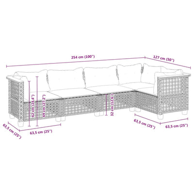 5 Piece Garden Sofa Set with Cushions Grey Poly Rattan