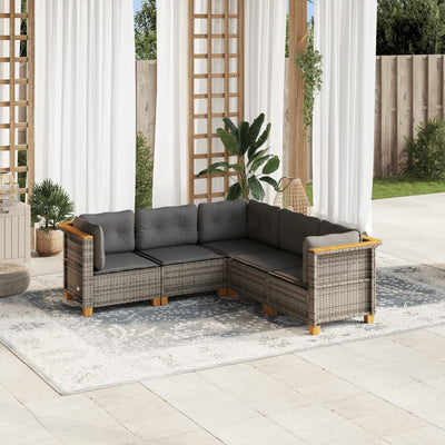 5 Piece Garden Sofa Set with Cushions Grey Poly Rattan