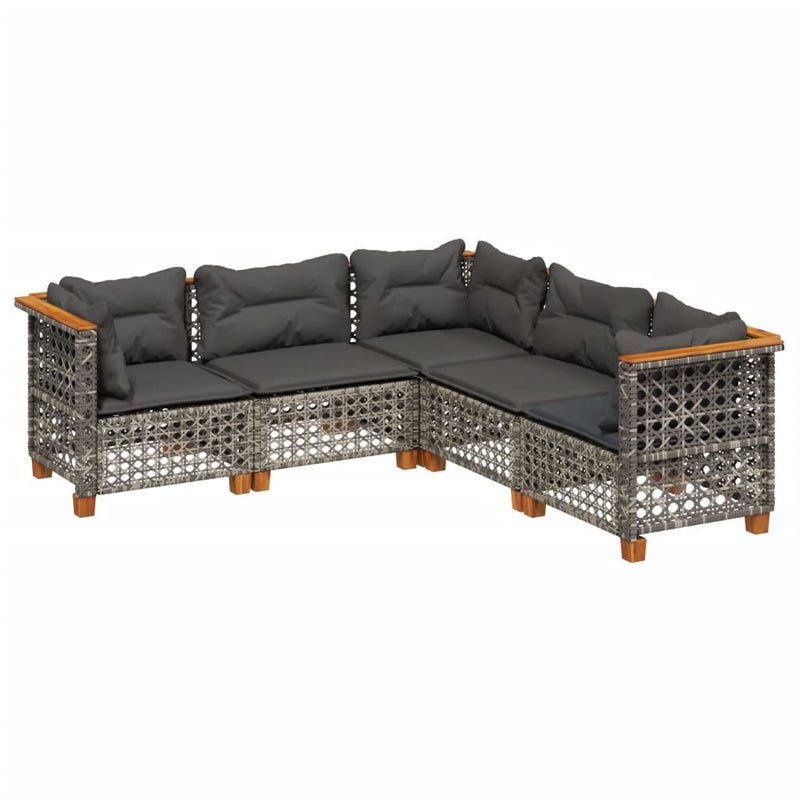 5 Piece Garden Sofa Set with Cushions Grey Poly Rattan