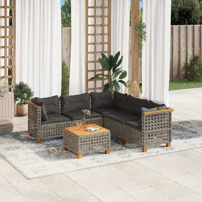 6 Piece Garden Sofa Set with Cushions Grey Poly Rattan