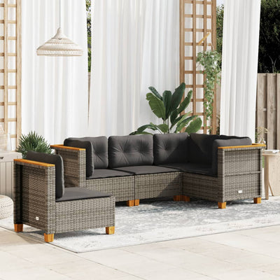 5 Piece Garden Sofa Set with Cushions Grey Poly Rattan