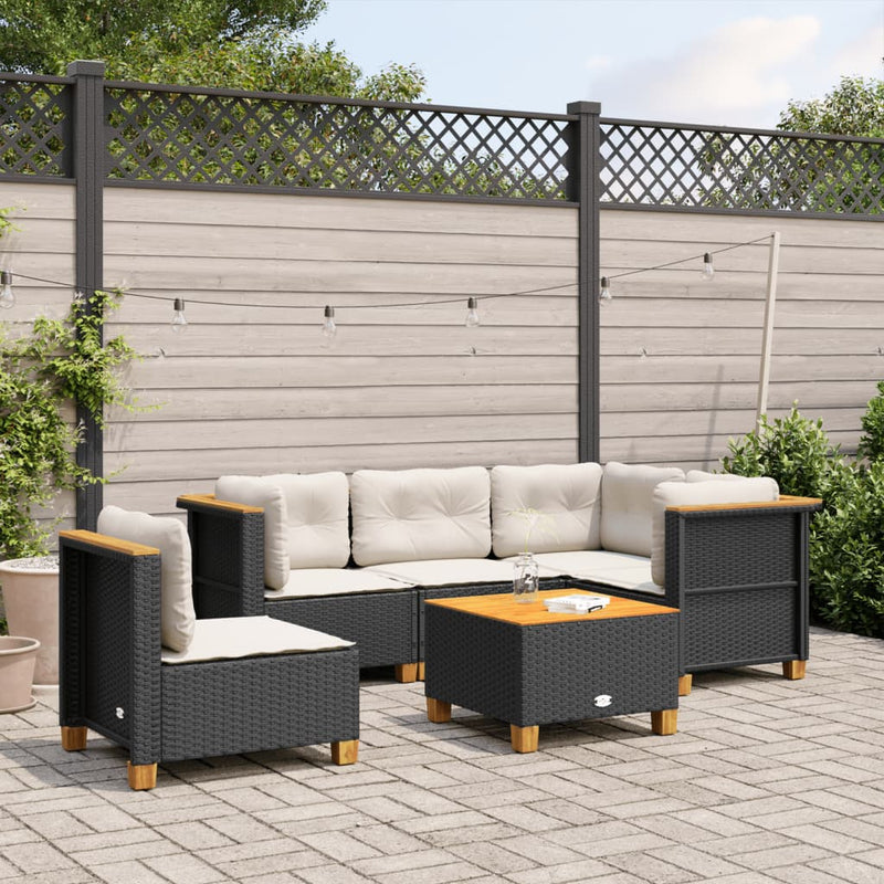 6 Piece Garden Sofa Set with Cushions Black Poly Rattan