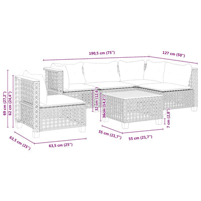 6 Piece Garden Sofa Set with Cushions Grey Poly Rattan