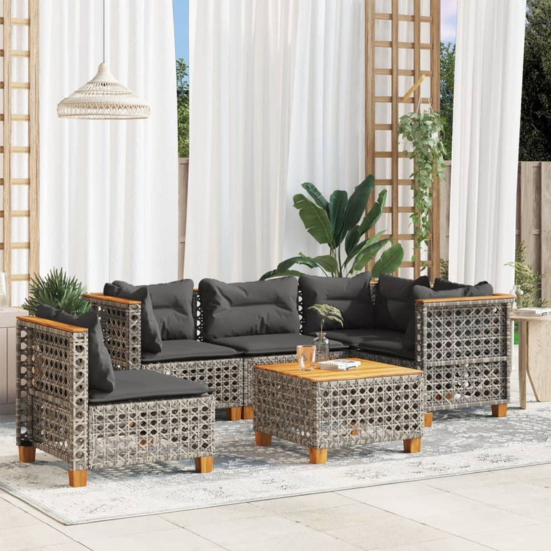 6 Piece Garden Sofa Set with Cushions Grey Poly Rattan