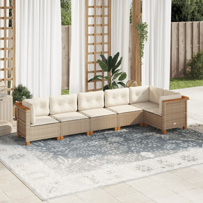 6 Piece Garden Sofa Set with Cushions Beige Poly Rattan