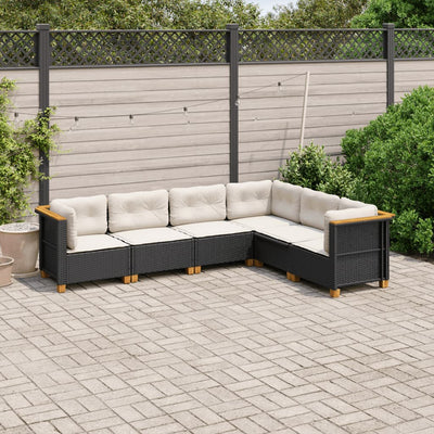 6 Piece Garden Sofa Set with Cushions Black Poly Rattan