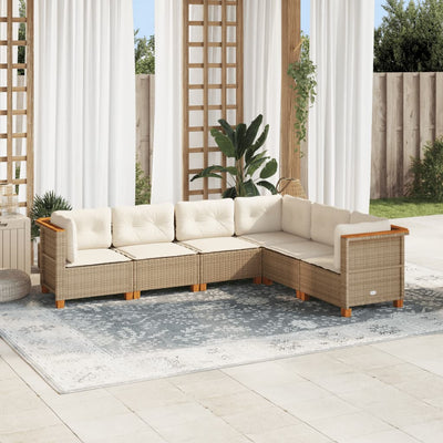 6 Piece Garden Sofa Set with Cushions Beige Poly Rattan