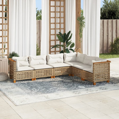 6 Piece Garden Sofa Set with Cushions Beige Poly Rattan