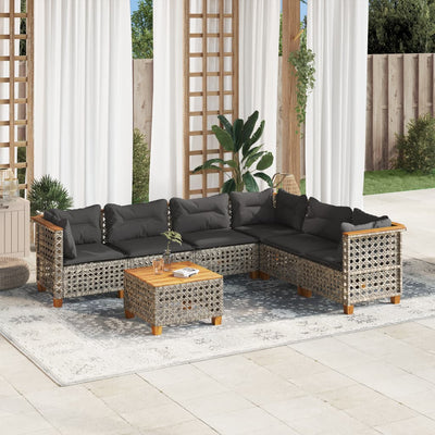 7 Piece Garden Sofa Set with Cushions Grey Poly Rattan