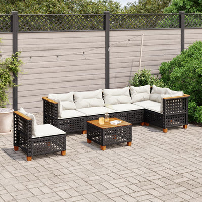 7 Piece Garden Sofa Set with Cushions Black Poly Rattan