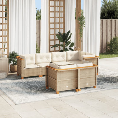 7 Piece Garden Sofa Set with Cushions Beige Poly Rattan