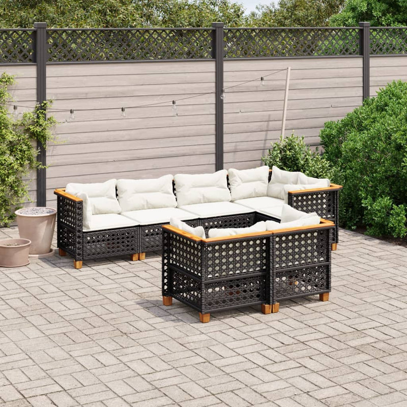 7 Piece Garden Sofa Set with Cushions Black Poly Rattan