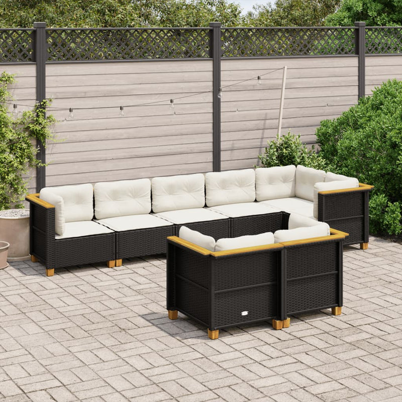 8 Piece Garden Sofa Set with Cushions Black Poly Rattan