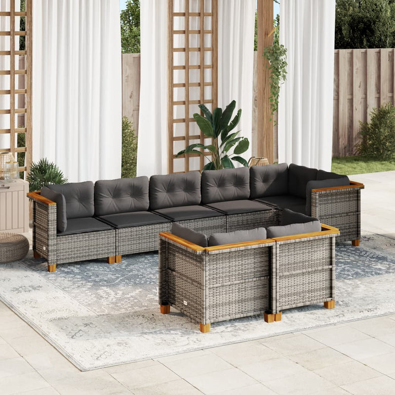 8 Piece Garden Sofa Set with Cushions Grey Poly Rattan