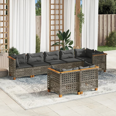 8 Piece Garden Sofa Set with Cushions Grey Poly Rattan