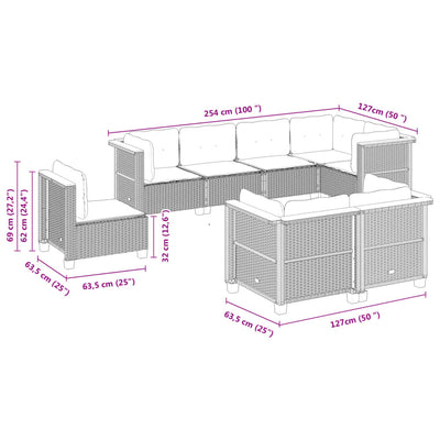 8 Piece Garden Sofa Set with Cushions Grey Poly Rattan