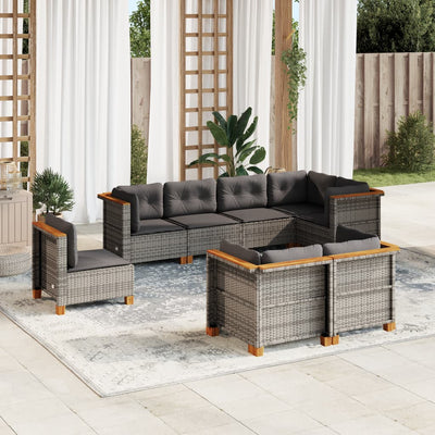 8 Piece Garden Sofa Set with Cushions Grey Poly Rattan