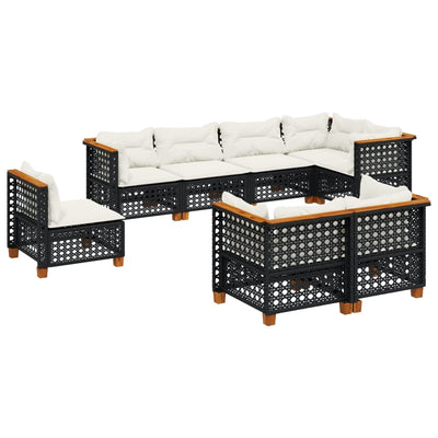 8 Piece Garden Sofa Set with Cushions Black Poly Rattan