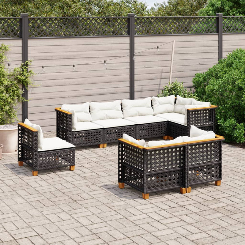 8 Piece Garden Sofa Set with Cushions Black Poly Rattan