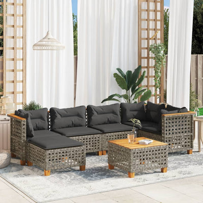 7 Piece Garden Sofa Set with Cushions Grey Poly Rattan